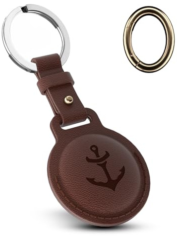 YISH Airtag nyckelring i PU-läder: Airtag nyckelring och korthållare, elegant och praktisk design, brun