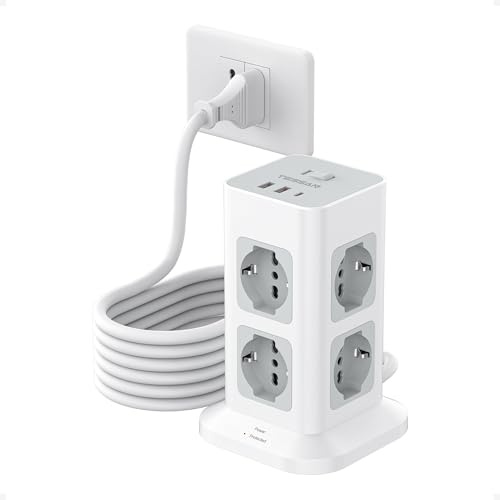 TESSAN Ciabatta Multipresa con USB 20W, 8 Prese IT e Prolunga Elettrica 5 M | 3680W Ciabatta Elettrica, Torretta Multipresa Protezione Sovratensione con Interruttore, Girgio