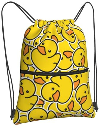 Newhomestyle Yellow Duck Drawstring Backpack Bags, Outdoor Sports Gym String Bags, Waterproof String Bag for Beach Travel Swimming Hiking Camping, Duck Theme Rucksack Bag for Duck Party Favor Bags