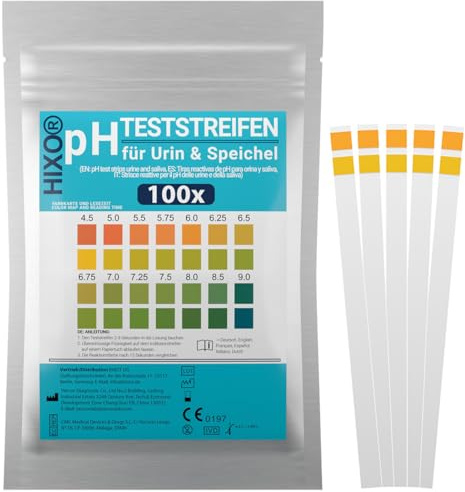 HIXO 100x pH Teststreifen für Urin & Speichel – pH-Wert messen 4,5–9,0 – pH Papier für Diät & Gesundheit – Säure Basen Balance Ermittlung