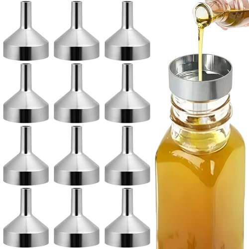 12 PCS Small Funnels Set Safe Quality Food Grade Funnels Silver Aluminium Funnel Multi-use Kitchen Funnel for Liquids & Powders for Filling Bottles Essential Oils Perfume Jam