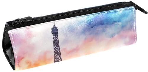 VAPOKF Aquarelle Paris Tour Eiffel Trousse à crayons Trousse à crayons Pochette cosmétique Sac compact à fermeture éclair