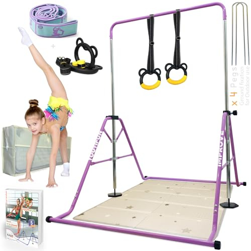 YOUTIFUN Gymnastics bars Sets, Foldable Gymnastic bar a 5 Heights Adjustable Gym bar for kids from 3 to 12, ideal Indoor Outdoor gymnastics equipment, 62 (Steel/Fiberglass) Gymnastics bar kids set