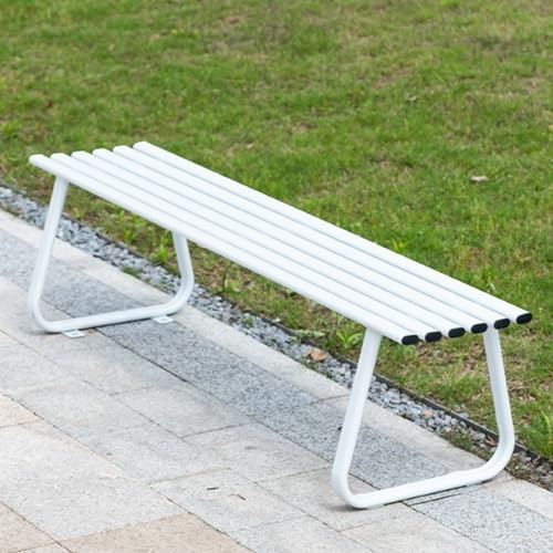 LUNAIZHUO Gartenbank Wetterfest, Terrassenbank für den Außenbereich ohne Rückenlehne, Bunter Metall-Langstuhl für Innenhöfe, Parks, Einkaufszentren, Straßen(White)