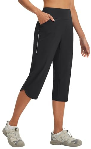 baleaf Pantaloni Capri corti da donna, pantaloni cargo da escursionismo, ad asciugatura rapida, leggeri, con tasche con cerniera, per attività all'aperto, 48,3 cm, Nero , XXL