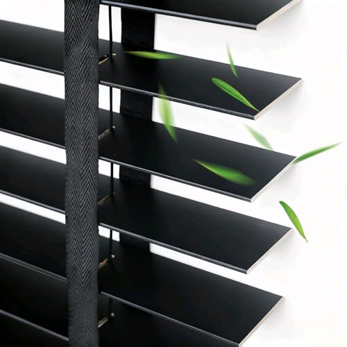 Holzjalousie nach Maß, 50mm Echtholz Jalousie für Fenster innen, Maßanfertigung Jalousette Massivholz, Sichtschutz & Sonnenschutz, Schnurlos oder mit Schnurzug, 11 Farben(Black)