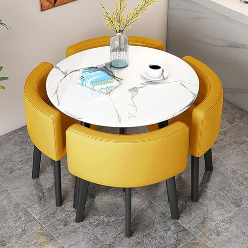 Rundes / quadratisches Esstisch-Set mit 4 Stühlen – moderner Besprechungstisch für Büro, Empfang, Konferenzen, Küche, Esszimmer, Arbeitsverhandlungen und Dinette.