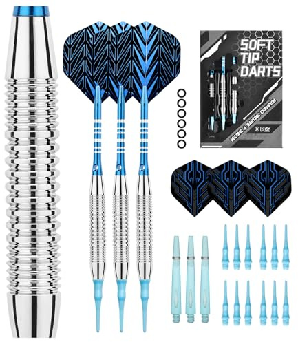 Lonwiner 3 st plastspets pilar för elektroniska darttavlor, premium volfram dart set med fjädrar 21 g professionella stålpilar (silverblå)