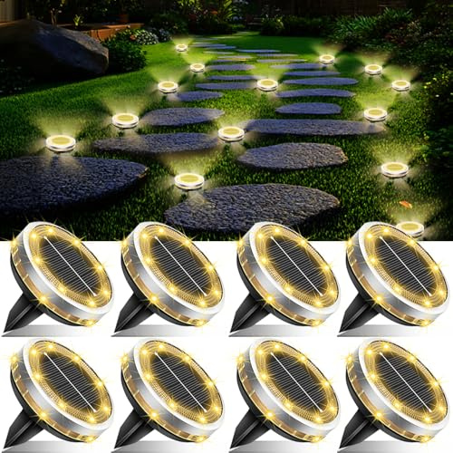 SenluKit Solar-Bodenleuchten Outdoor, wasserdicht, flach, mit 4 seitlichen LEDs, Edelstahl, solarbetrieben für Garten, Wege, Landschaft, Rasen, Hof