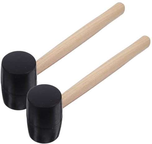 BAZEITFLOW Mazo de Goma Blanda 2 Piezas Mango de Madera, Mini Mazo para Camping y Carpintería, Herramienta Multiusos para Instalación de Suelos y Estacas de Tienda, Resistente y