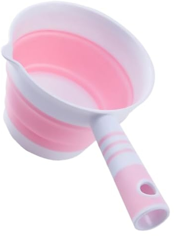 Luxshiny Cucharón Plegable para Cocina de Plástico Rosa, Cucharón Portátil Multiusos Diseño Colgante, Cazo Compacto para Agua y Frutas, Utensilio de Cocina Ahorra Espacio