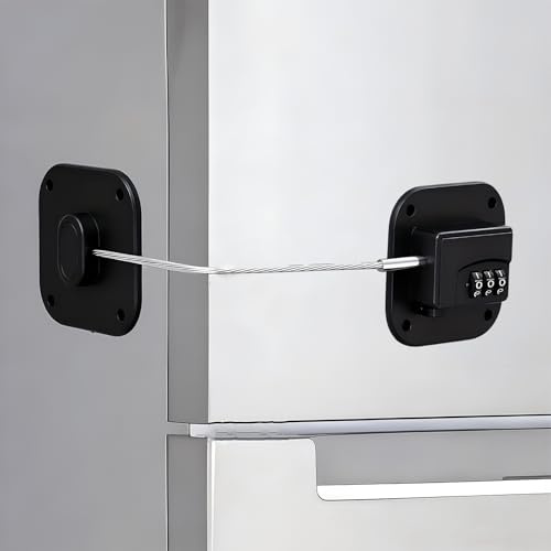 kclkda Fridge Lock for Children, 3-Digit Password Child Toddler Proof Refrigerator Lock No Drilling for Kitchen Freezer Cabinets Drawers Air Oven Air Fryer Closets, No Tools Need, Black