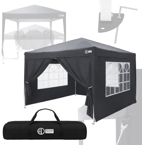 ECD Germany Paviljong 3x3 m, Trädgårdspaviljong Vattentät, Pop Up Tält Stabil och Vintertålig, Hopfällbart Partytält med 4 Sidoväggar, UV-Skydd 50+, Antracit för Camping, Trädgård och Utomhusbruk