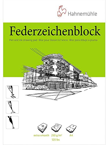 Hahnemühle Federzeichenblock | 250 g/m² | DIN A4 | 10 Blatt | Präzisionspapier für exakte Schraffuren und Farbabstufungen