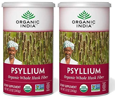 ORGANIC INDIA Whole Psyllium Husk Powder Organic - Psyllium Husk Fiber Supplement, Digestion Support, Vegan, Gluten-Free, Non-GMO, Soluble & Insoluble Fiber Source - 12 oz (Pack of 2)