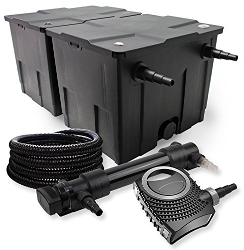 SunSun Komplettset: CBF-350B Teichfilter bis 60000 L Teichfilteranlage als Durchlauffilter, CTF-8000 SuperECO Teichpumpe 8000l/h 70W, CUV-636 Teichklärer UVC Klärer mit 36W, 25m Teichschlauch 25 mm