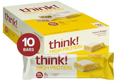 think! Protein Bars, High Protein Snacks, Gluten Free, Kosher Friendly, Lemon Delight, Nutrition Bars, 2.1 Oz per Bar, 10 Count (Packaging May Vary)