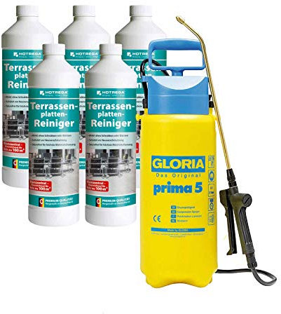 HOTREGA Terrassenplatten Reiniger Reinigung für Terrasse und Balkon 5 L + GLORIA Drucksprüher
