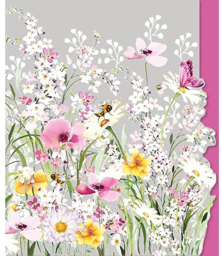 Greeting Card (NQ6589) Female Birthday - Wild Flowers & Bees - From The Pizazz Gallery Range.