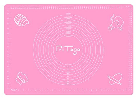 Pritogo - Tapete de Silicona Antiadherente para Amasar, Tapete de para Hornear (65 x 45 cm, rosa) con escala, alfombrilla enrollable – Antiadherente, extra estable, antideslizante