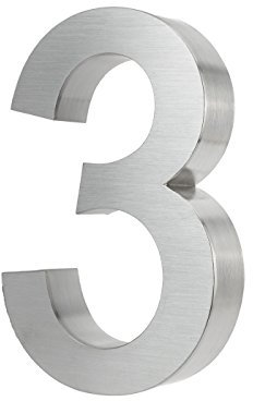 KOBERT GOODS Hochwertig Modern Gebürstet Edelstahl V2A Hausnummer 3 klassisch 3D-Effekt Design Wetterfest und Rostfrei inklusive Montage-Material Höhe 20cm Tiefe 3cm Groß für Haus und Gartenzaun