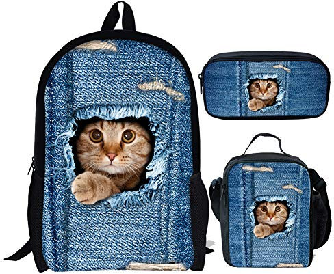 Chaqlin Cat Schoolbag Lunch Taschen Polyester Kids School Book Bag Tasche Pencil 3 Stück