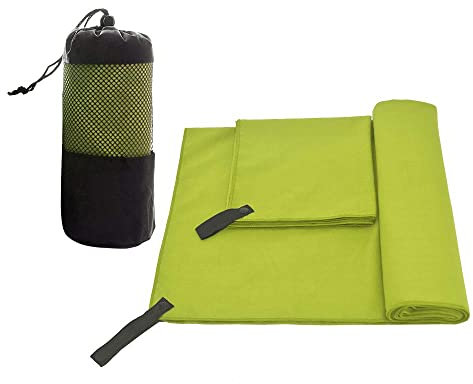 ele ELEOPTION Sporthandtücher Microfaser 2er Set Fitness Handtücher Saugfähig und Schnelltrocknend Ideal für Fitnessstudio Yoga Sauna Outdoor Sports Strand Schwimmen Hiking Reise usw. (Grün)