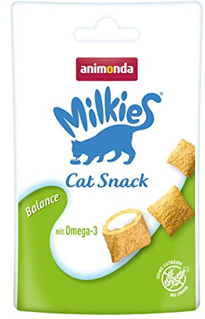 animonda Milkies Katzensnack mit Milch - Knusperkissen Balance (12 x 30g), getreidefreie Katzenleckerli Milch Katzensnacks für Erwachsene Katzen