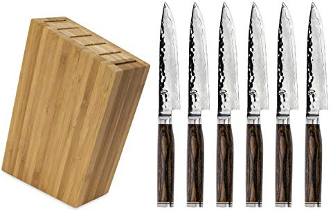 Shun Premier 6-Piece Steak Knife Set with Sidecar Block, Handcrafted Japanese Cutlery, Steel