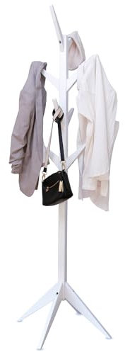 Staboos Massiver Garderobenständer Holz - Buchenholz Baum Garderobe mit Werkzeug - Jackenständer als Äste Garderobe - Standgarderobe (Weiß)