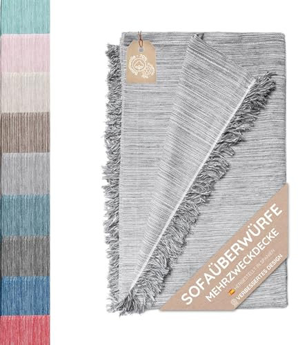 Couvre-lit multi-usages : Plaid Sofa, Plaid Foulard, Couvre-canapé, Foulard pour canapés en coton et autres fibres. Fabriqué en Espagne. Housses de canapé (Gris clair chiné 03, 230x260cm.)