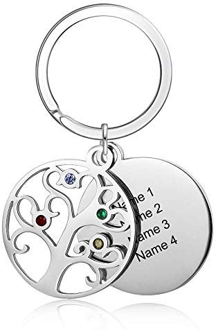 jewelora ortachiavi personalizzato con foto albero della vita 2-4 nomi portachiavi famiglia incisi per donne padre madre coppia migliori amici per il compleanno dell'anniversario (4 Names)