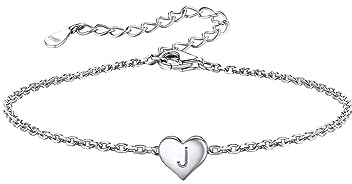 Silvora Armband Damen Silber 925 mit Buchstabe A-Z Herz Anhänger | Mini Kleine Initial Herz Anhänger S925 Silber, Armbänder Anfangsbuchstabe 16CM + 5CM Verlängerungskette Damen Frauen Mädchen