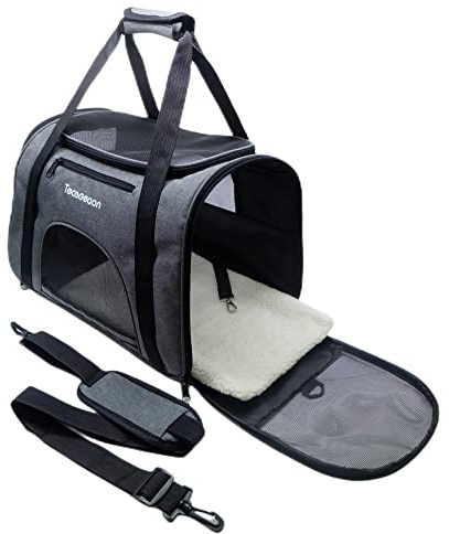 Tecageaon Soft Pet Carrier Cat Carrier Dog Carrier for Small Dogs Cats Kitten Dogs Puppies,Escape-Proof,Airline Approved for Travel,Breathable,5 Mesh Windows (Medium,Grey)