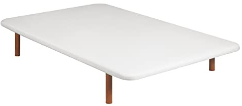 PIKOLIN | Base tapizada Transpirable Tejido 3D | 90x200 cm | Color Blanco | Estructura Reforzada | Alta Durabilidad | 4 Patas Color Cerezo incluídas | Entrega y Montaje Incluido
