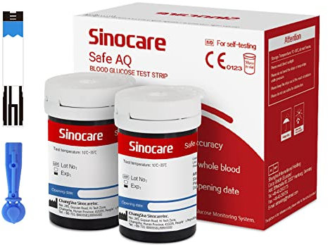 Sinocare Safe AQ Blood Sugar Test Strips, 50pcs Blood Glucose Test Strips,Only for Sinocare Safe AQ Smart/Voice Glucometer, 25pcs/Vial, 2 Vials