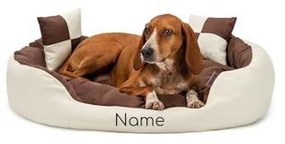 lionto Hundebett 4-in-1, 85 x 70 cm, Braun/Beige, personalisiert