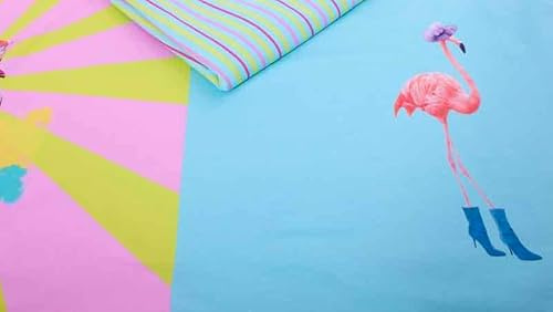 Stoffpaket, Jersey, Panel Flamingo Rosa Neongelb mit Streifenstoff, 200 cm