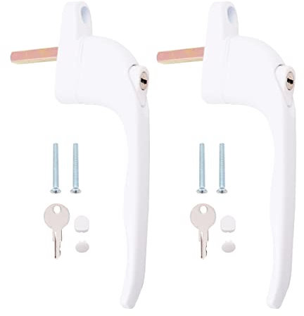 WANGCL Lot de 2 poignées de fenêtre universelles blanches en UPVC avec clés de 40 mm