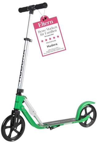 HUDORA BigWheel Pure Scooter I Stabiler Aluminium-Roller mit Ständer I Höhenverstellbarer & zusammenklappbarer Cityroller für bis zu 100kg I Tretroller für Jugendliche und Erwachsene | grass