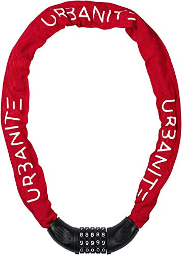 Urbanite Kettenschloss UCH/C mit fünfstelligem Code - robustes Fahrradschloss mit 6 mm starker Stahlkette - zur Diebstahlsicherung von Motorrädern, E-Bikes, Scootern und mehr - 90 cm lang - Rot