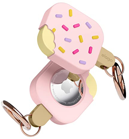 elago Ice Cream Case with Keychain for Apple AirTag 2 & 1 | Drop Protection, Carabiner Key Ring (Track Keys, Backpacks, Purses) [Tracking Device Not Included] (Lovely Pink)