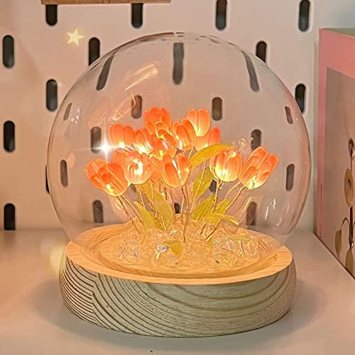 DINOWIN Tulpe Bastelset Nachtlicht DIY Batteriebetrieben Tulpen Nachttischlampe Tischdekoration Geschenkidee Ideale Kunst Bastelgeschenke (20 Tulpen, Rosa)