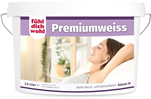 derendo Fühl Dich Wohl Wandfarbe hohe Deckkraft 2,5l Innenfarbe weiß matt ohne tropfen hochdeckend innen Premiumweiss 2,5 Liter
