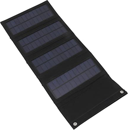 Solar Power Bank, 12W 4-vikt Solpanel Laddningsväska Vikbar Väska Vikbar Laddare för Utomhuscamping Vandring Nödladdning (Svart)