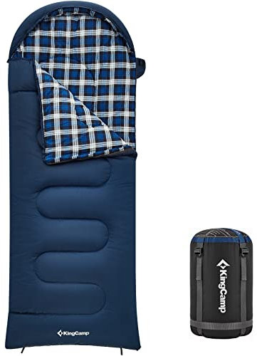 KingCamp Kinderschlafsack Cloud 300 Winter Decken Schlafsack XL Breit Baumwolle Deep Sky Blue Zipper Links