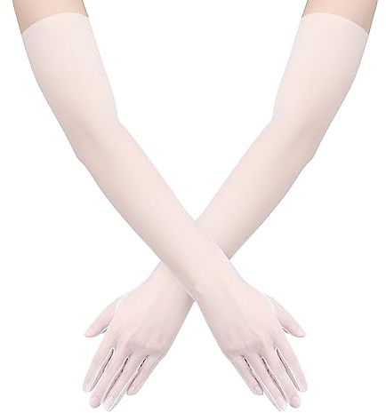 LUTER 2stk Brauthandschuhe Lang, 60 cm Lange Opernhandschuhe Halbfinger Spitzenhandschuhe Lang aus Glattem Stretch-Mesh-Tüll Brauthandschuhe für Oper Halloween Kostüm Party Tanz (Weiss)