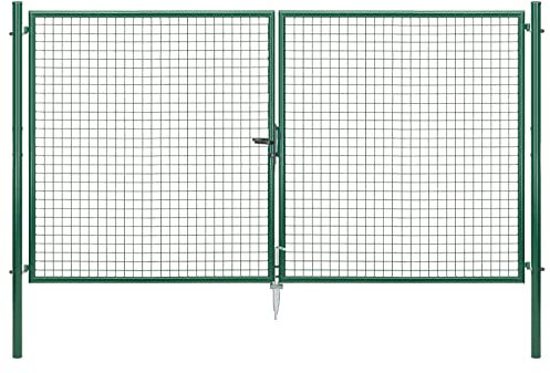 Alberts 603328 Wellengitter-Doppeltor | verschiedene Breiten und Höhen | verzinkt grün | Pfosten 60 mm | Höhe 175 cm | Breite 300 cm