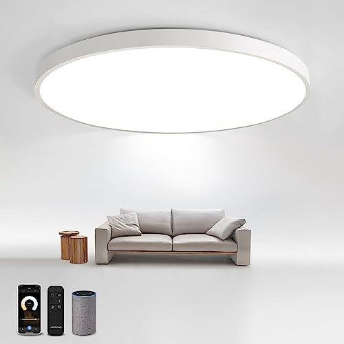 54W LED-taklampa dimbar med fjärrkontroll 3000K-6500K Ultratunn Ø50x4CM platt rund taklampa kompatibel med Alexa Google Home Wifi-lampa för vardagsrum sovrum