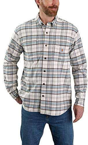 Carhartt Långärmad skjorta för män, flanell L/S rutig skjorta, Malt, L